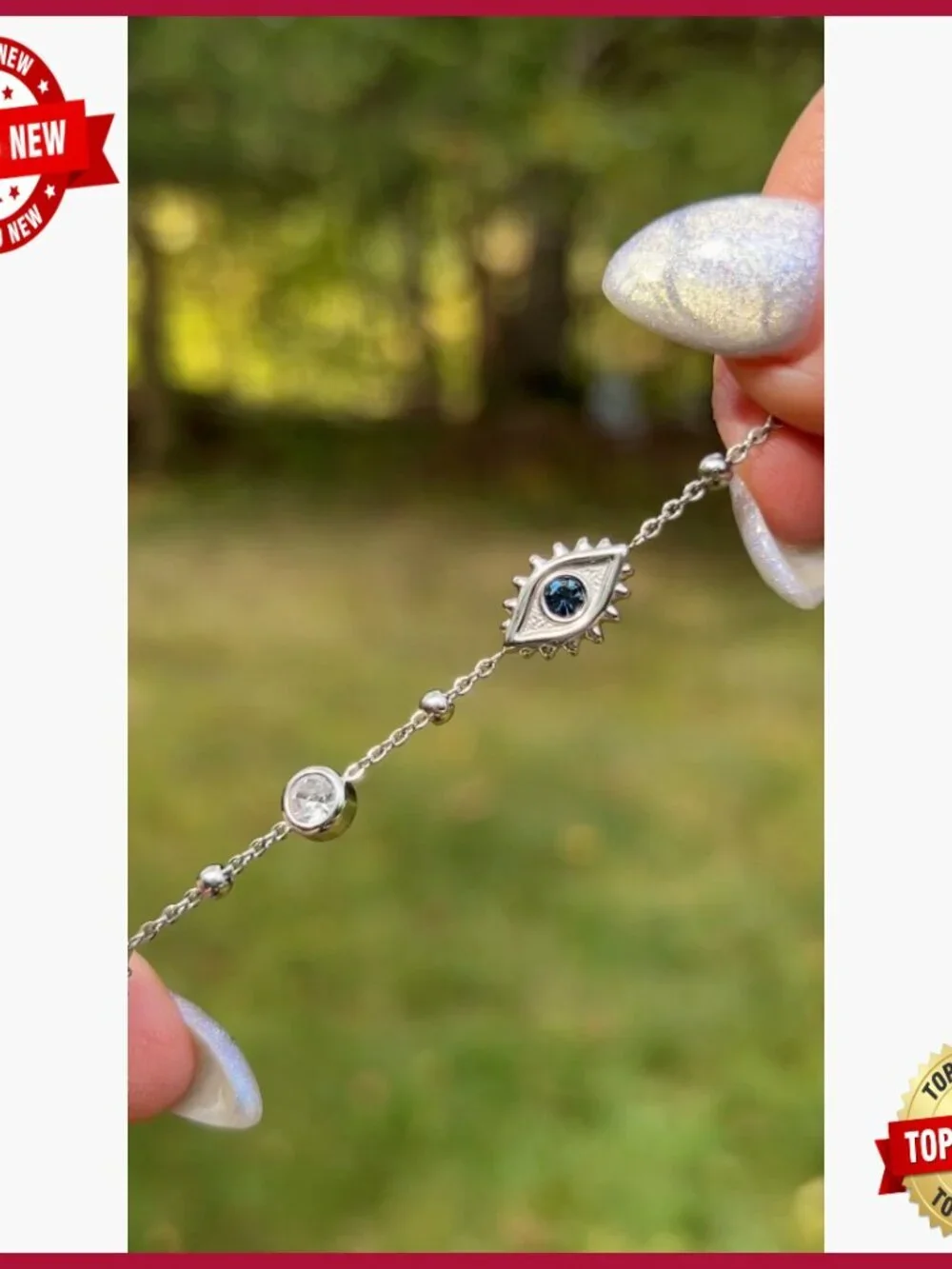 Evil Eye Link Bracelet Protective Stainless Silver Adjustable Chain